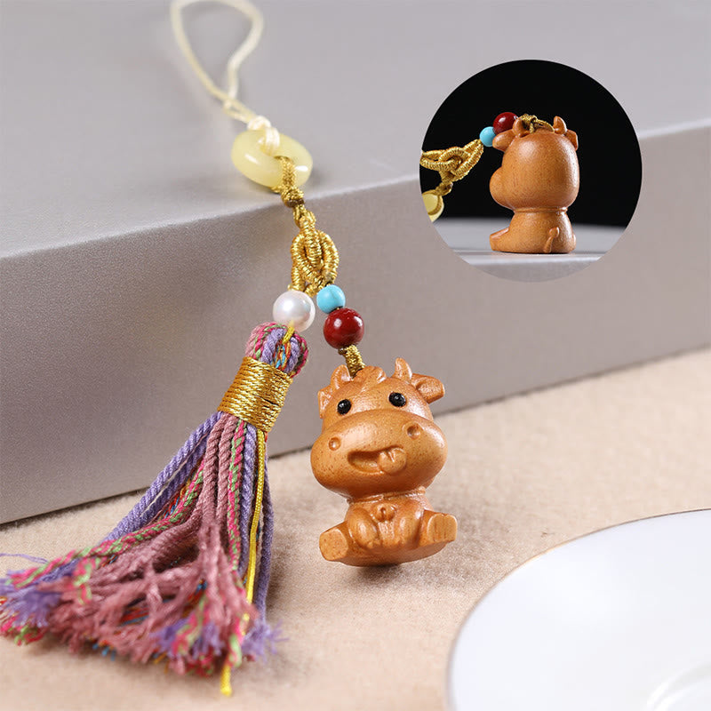 FREE Today: Healing and Calm Sandalwood 12 Chinese Zodiac Colorful Tassel Accessories Keychain