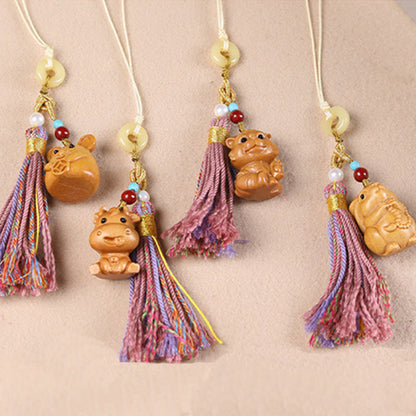 FREE Today: Healing and Calm Sandalwood 12 Chinese Zodiac Colorful Tassel Accessories Keychain