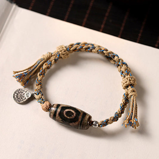 FREE Today: Wealth and Protection Handmade Tibetan Dzi Bead Braided String Bracelet