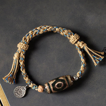 FREE Today: Wealth and Protection Handmade Tibetan Dzi Bead Braided String Bracelet