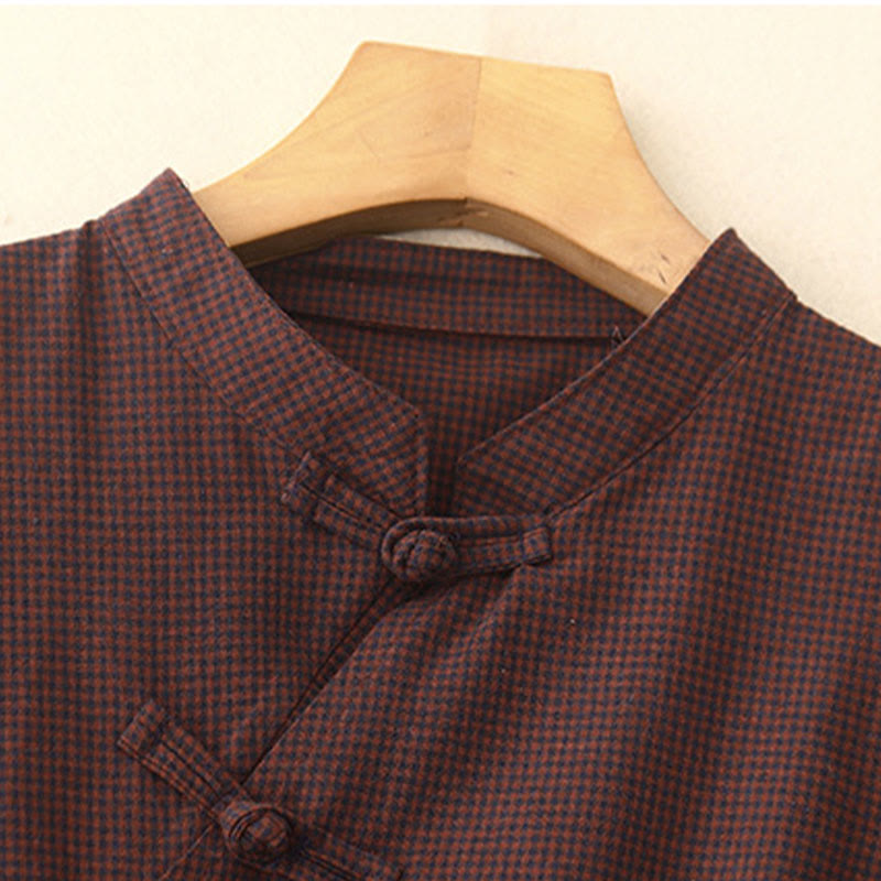 Buddha Stones Casual Plain Frog-button Cotton Midi Dress With Pockets