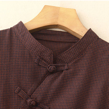 Buddha Stones Casual Plain Frog-button Cotton Midi Dress With Pockets