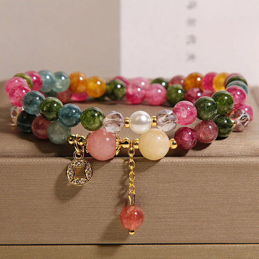 FREE Today: Positive Protection Tourmaline Purple Jade Aquamarine Copper Coin Double Wrap Bracelet