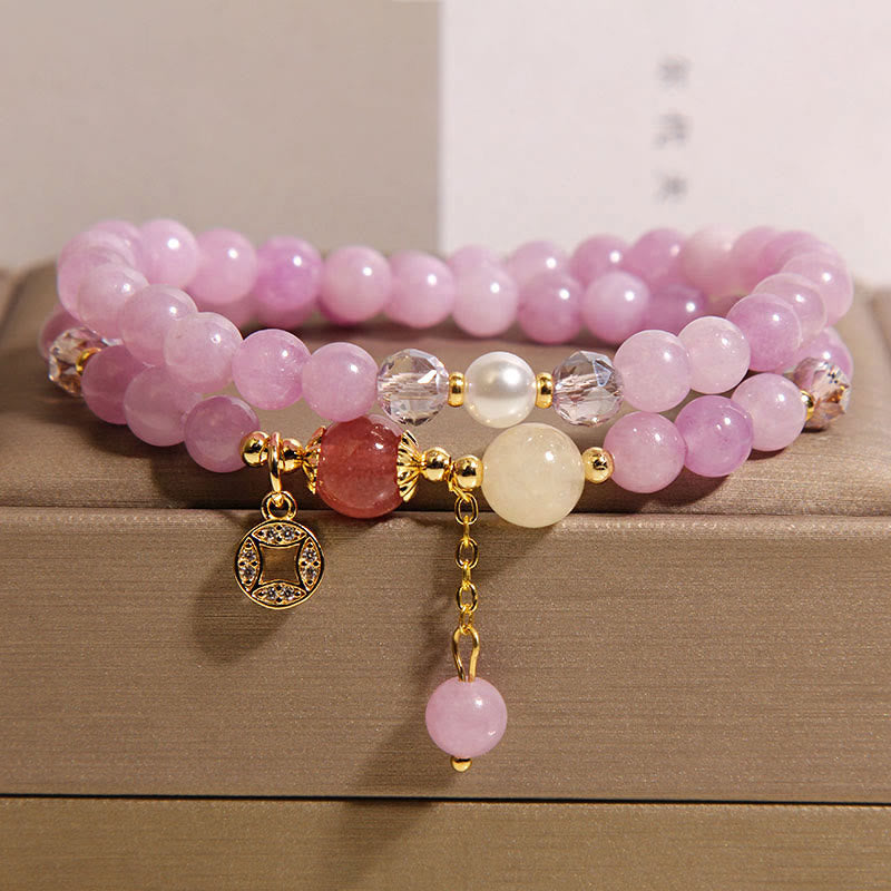 FREE Today: Positive Protection Tourmaline Purple Jade Aquamarine Copper Coin Double Wrap Bracelet