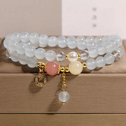 FREE Today: Positive Protection Tourmaline Purple Jade Aquamarine Copper Coin Double Wrap Bracelet