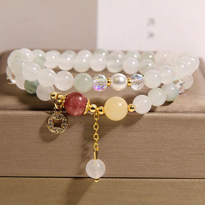 FREE Today: Positive Protection Tourmaline Purple Jade Aquamarine Copper Coin Double Wrap Bracelet