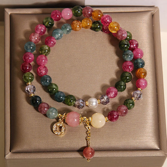 FREE Today: Positive Protection Tourmaline Purple Jade Aquamarine Copper Coin Double Wrap Bracelet