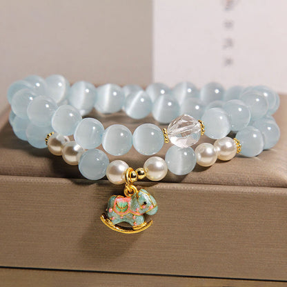 FREE Today: Support and Love Blue Cat Eye Trojan Horse Charm Double Wrap Bracelet
