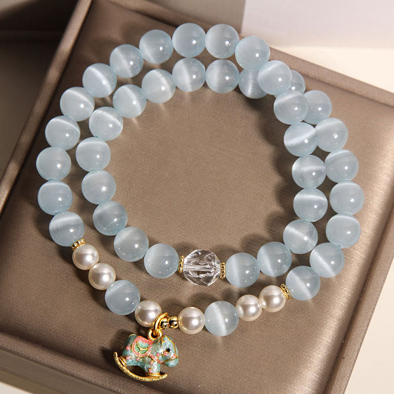 FREE Today: Support and Love Blue Cat Eye Trojan Horse Charm Double Wrap Bracelet