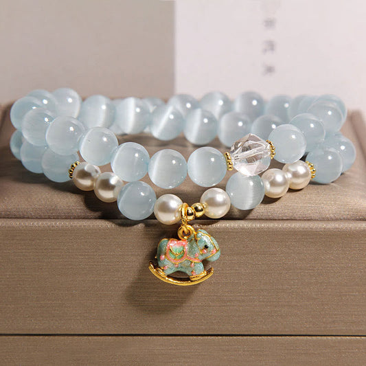 FREE Today: Support and Love Blue Cat Eye Trojan Horse Charm Double Wrap Bracelet