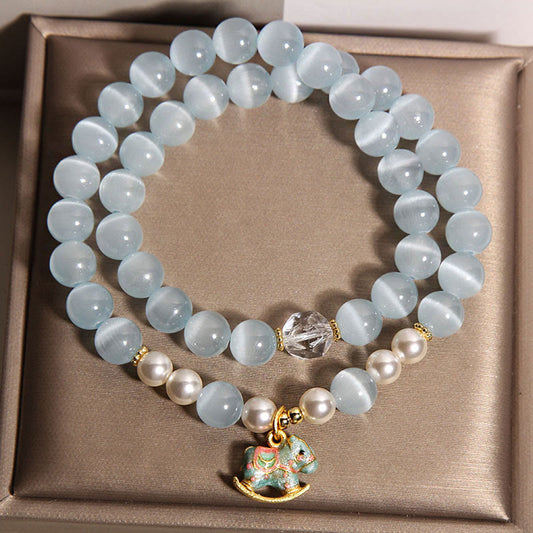 FREE Today: Support and Love Blue Cat Eye Trojan Horse Charm Double Wrap Bracelet