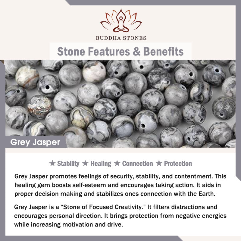 Buddha Stones Birman Cat Natural Grey Jasper Agate Bead Healing Bracelet