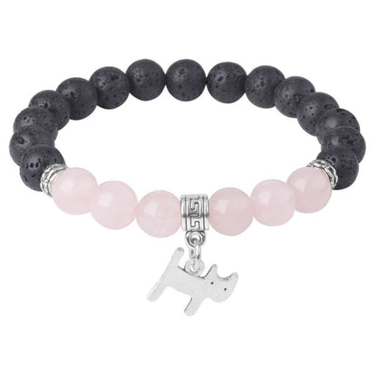 FREE Today: Support Healing Black Lava Rock Crystal Beads Animal Pattern Bracelet