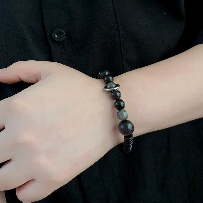 FREE Today: Soothing and Protection Silver Sheen Obsidian Coconut Shell Bracelet