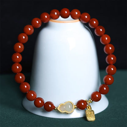 FREE Today: Fortune and Positive Natural South Red Agate Hetian Jade Gourd Bracelet