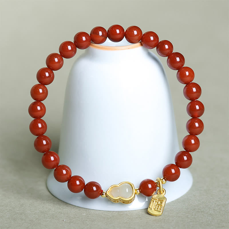 FREE Today: Fortune and Positive Natural South Red Agate Hetian Jade Gourd Bracelet