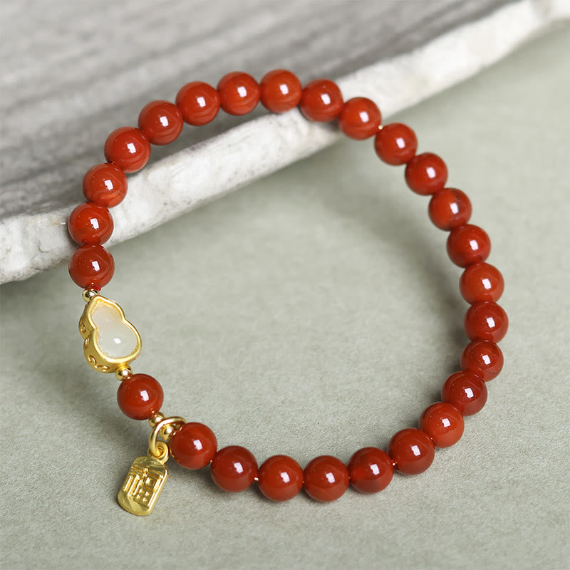 FREE Today: Fortune and Positive Natural South Red Agate Hetian Jade Gourd Bracelet