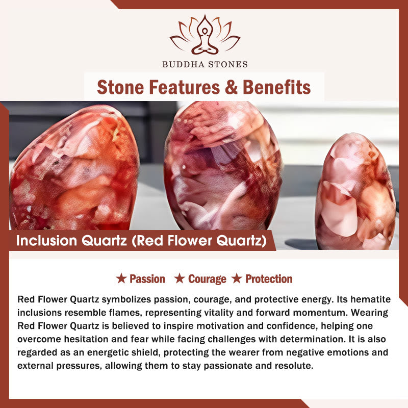 Buddha Stones 925 Sterling Silver Faceless Cat Head Natural Red Flower Quartz Passion Bracelet