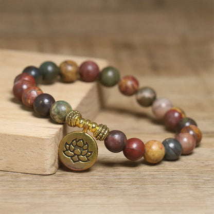 Buddha Stonesnatural Colorful Emperor Stone Lotus Pattern Anti-stress Bracelet