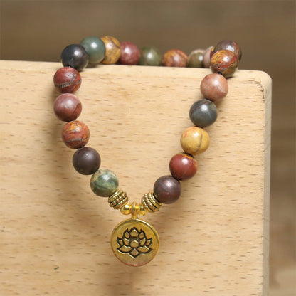 Buddha Stonesnatural Colorful Emperor Stone Lotus Pattern Anti-stress Bracelet