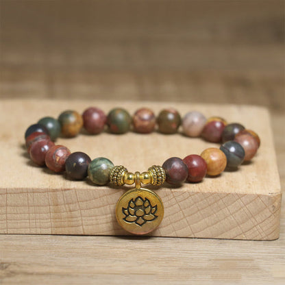 Buddha Stonesnatural Colorful Emperor Stone Lotus Pattern Anti-stress Bracelet