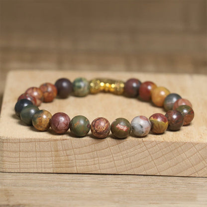 Buddha Stonesnatural Colorful Emperor Stone Lotus Pattern Anti-stress Bracelet