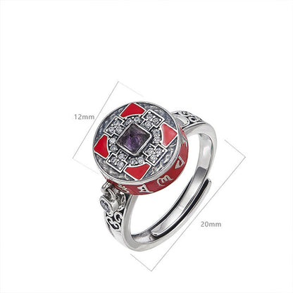 Buddha Stones Om Mani Padme Hum Copper Prayer Wheel Rotatable Wealth Ring