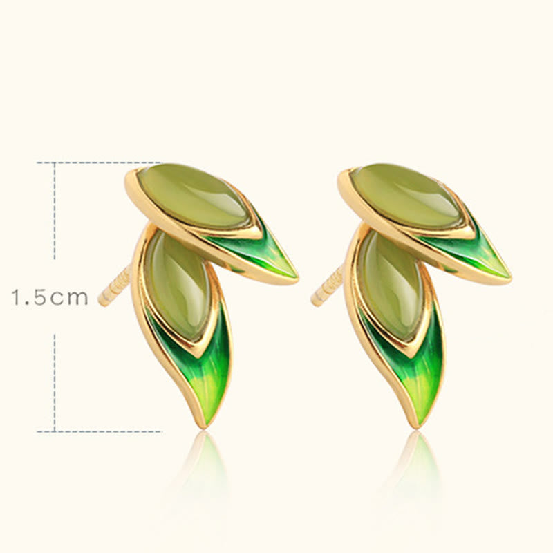 Buddha Stones 925 Sterling Silver Jade Leaf Prosperity Earrings
