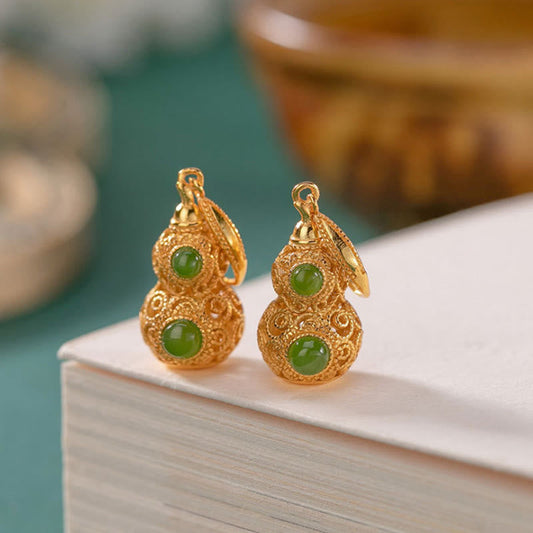 FREE Today: Prosperity and Luck Copper Hollow Gourd Jade Earrings