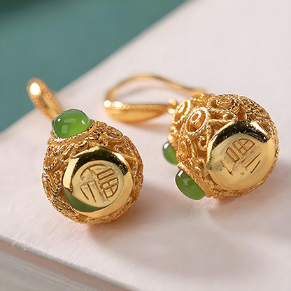 FREE Today: Prosperity and Luck Copper Hollow Gourd Jade Earrings