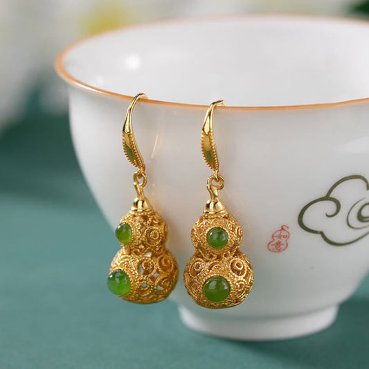 FREE Today: Prosperity and Luck Copper Hollow Gourd Jade Earrings