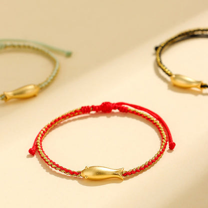 Buddha Stones 999 Sterling Silver Lucky Koi Fish Protection Rope Bracelet