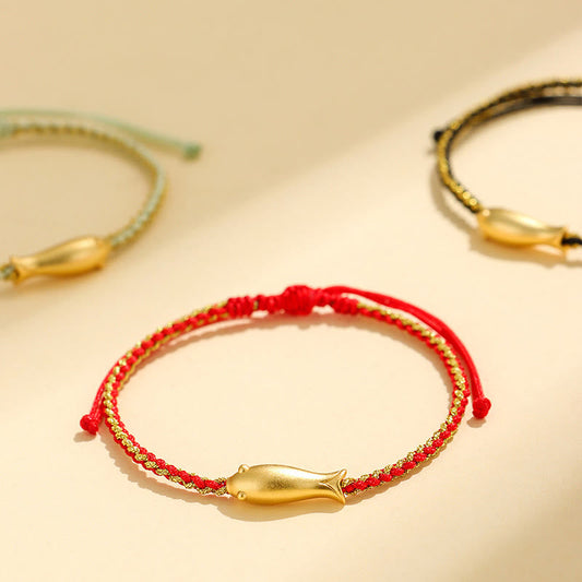 Buddha Stones 999 Sterling Silver Lucky Koi Fish Protection Rope Bracelet