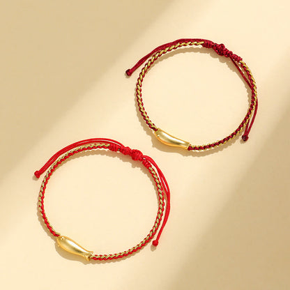 Buddha Stones 999 Sterling Silver Lucky Koi Fish Protection Rope Bracelet