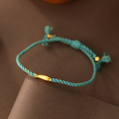 Buddha Stones Copper Lucky Koi Fish Luck Rope Bracelet
