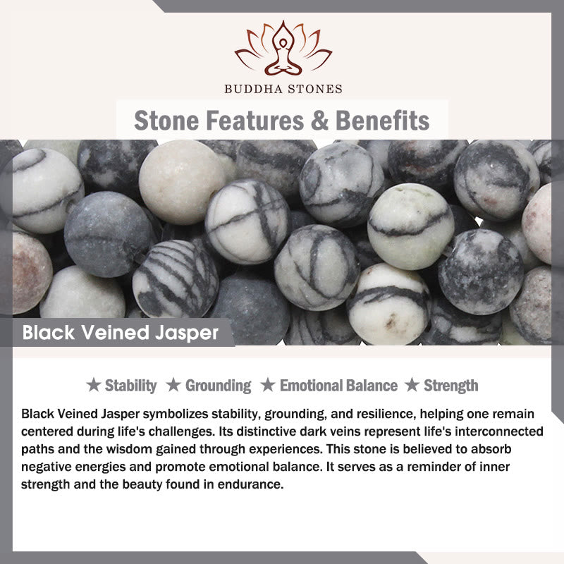 Buddha Stones 925 Sterling Silver Grey Tabby Cat Natural Black Veined Jasper Stability Bracelet