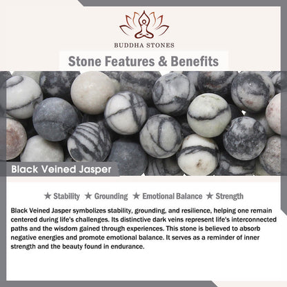 Buddha Stones 925 Sterling Silver Grey Tabby Cat Natural Black Veined Jasper Stability Bracelet