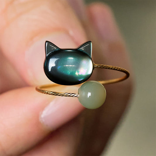 FREE Today: Blessing and Focus Save A Cat Black Tridacna Stone Adjustable Ring