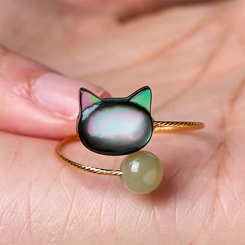 FREE Today: Blessing and Focus Save A Cat Black Tridacna Stone Adjustable Ring
