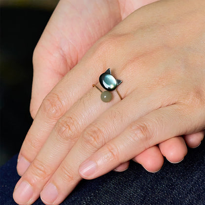 FREE Today: Blessing and Focus Save A Cat Black Tridacna Stone Adjustable Ring
