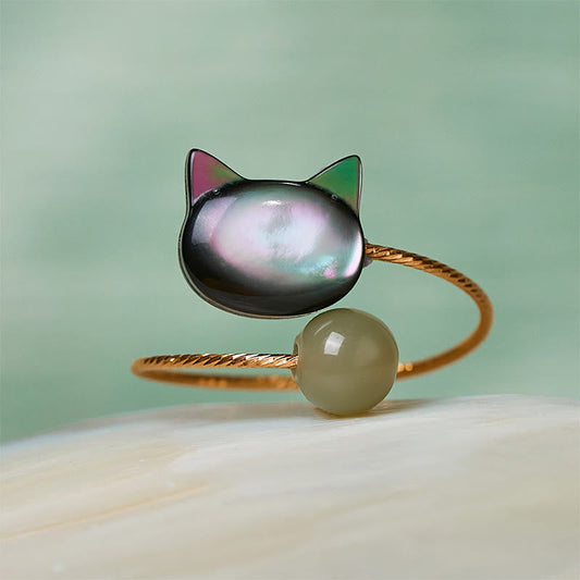 FREE Today: Blessing and Focus Save A Cat Black Tridacna Stone Adjustable Ring