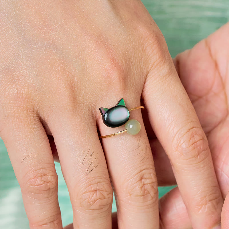 FREE Today: Blessing and Focus Save A Cat Black Tridacna Stone Adjustable Ring