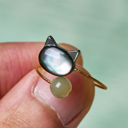 FREE Today: Blessing and Focus Save A Cat Black Tridacna Stone Adjustable Ring