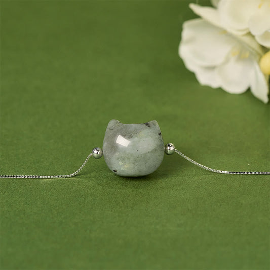 Buddha Stones 925 Sterling Silver Faceless Cat Head Natural Labradorite Healing Bracelet
