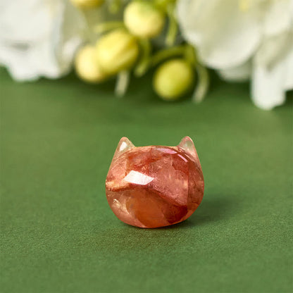 Buddha Stones 925 Sterling Silver Faceless Cat Head Natural Red Flower Quartz Passion Bracelet