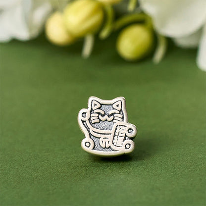 Buddha Stones 999 Sterling Silver Fortune Cat 925 Sterling Silver Chain Protection Bracelet