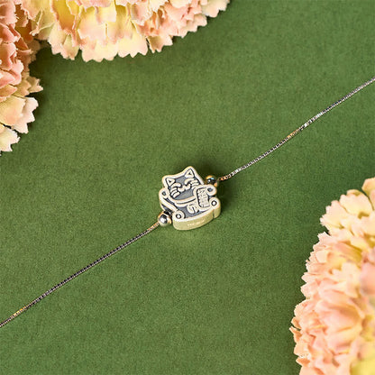 Buddha Stones 999 Sterling Silver Fortune Cat 925 Sterling Silver Chain Protection Bracelet