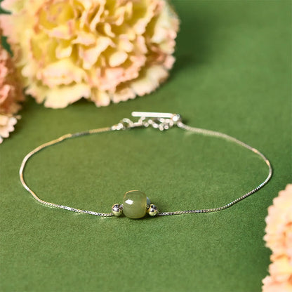 Buddha Stones 925 Sterling Silver Natural Jade Bead Abundance Chain Bracelet