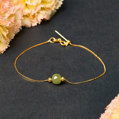 Buddha Stones 925 Sterling Silver Natural Jade Bead Abundance Chain Bracelet