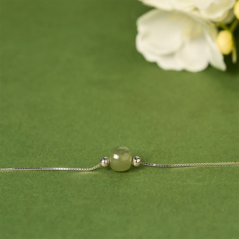 Buddha Stones 925 Sterling Silver Natural Jade Bead Abundance Chain Bracelet